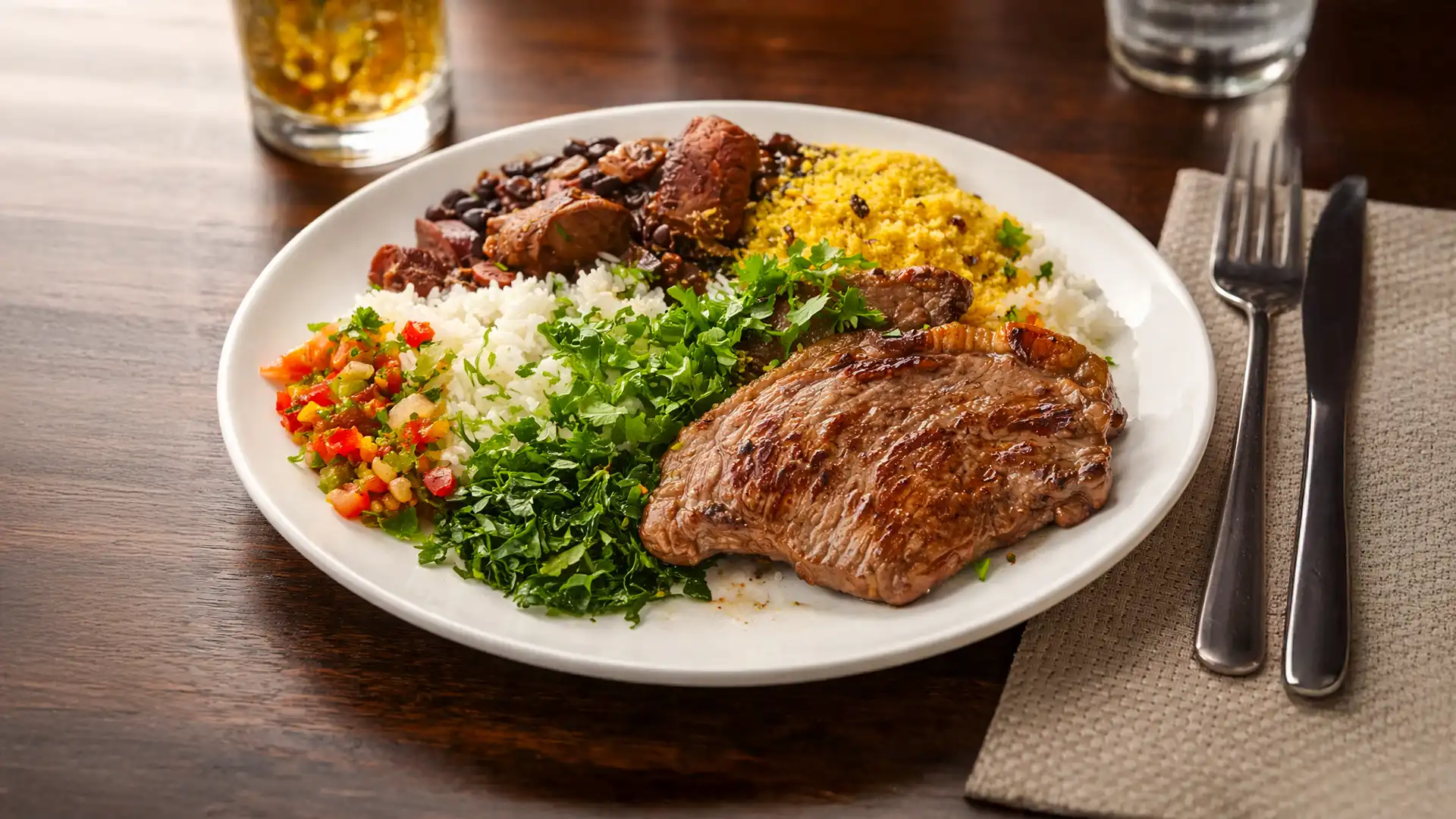 Picanha Brasil - prato de picanha com arroz e feijão